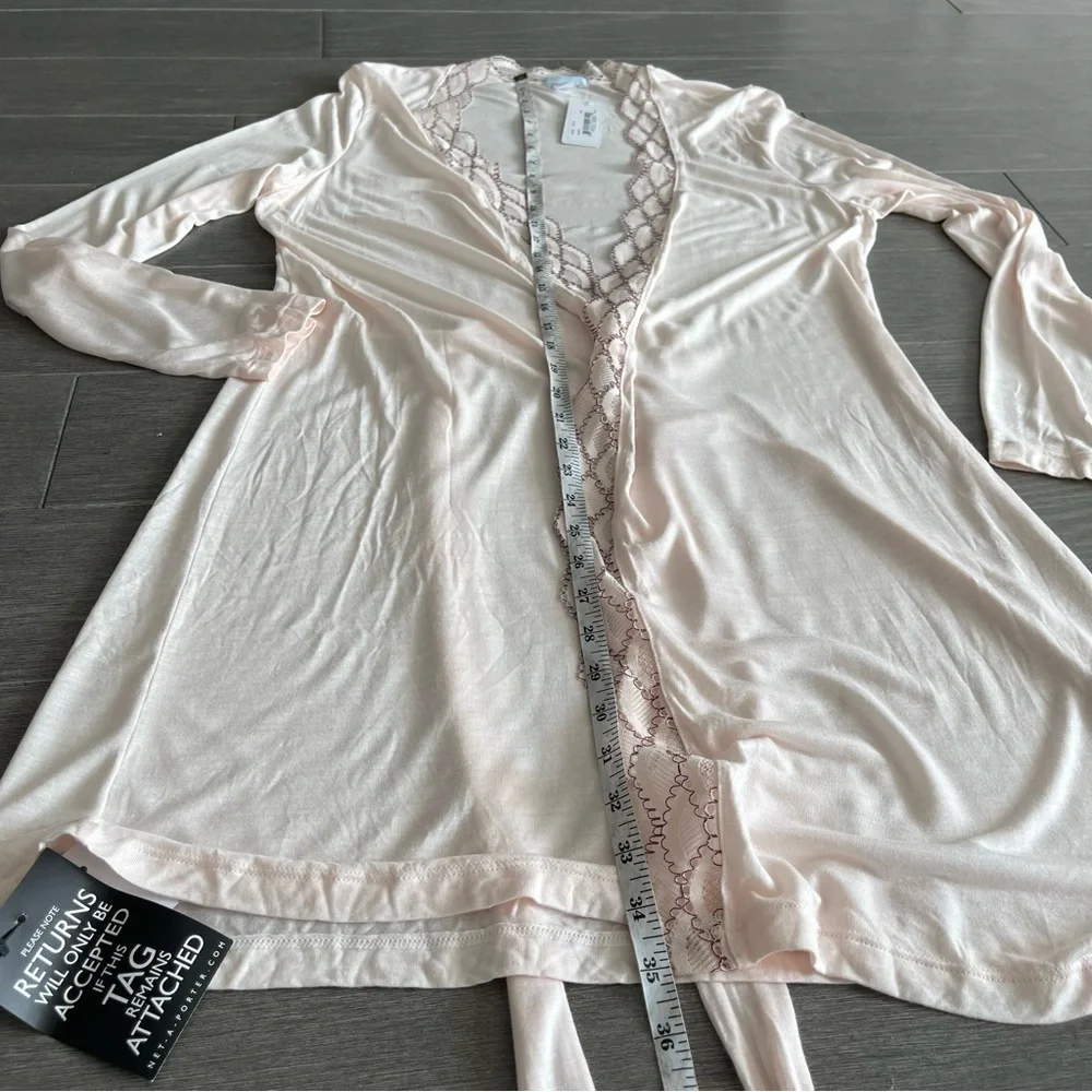 NWT EBERJEY Mabel Wrap Front Jersey Robe with Wide Lace Trim Pink Peach L Large - Picture 15 of 15